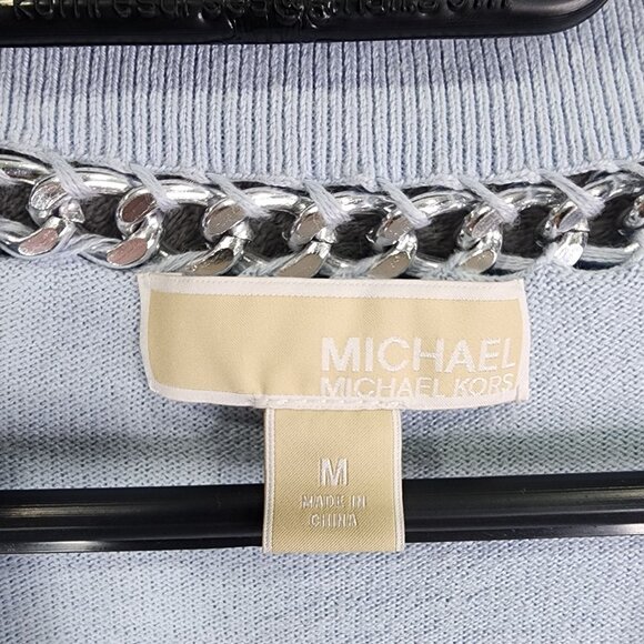 Womens Light Blue Michael Kors Sweater Chain Detail V-Neck Long Sleeve Size M - Picture 8 of 14